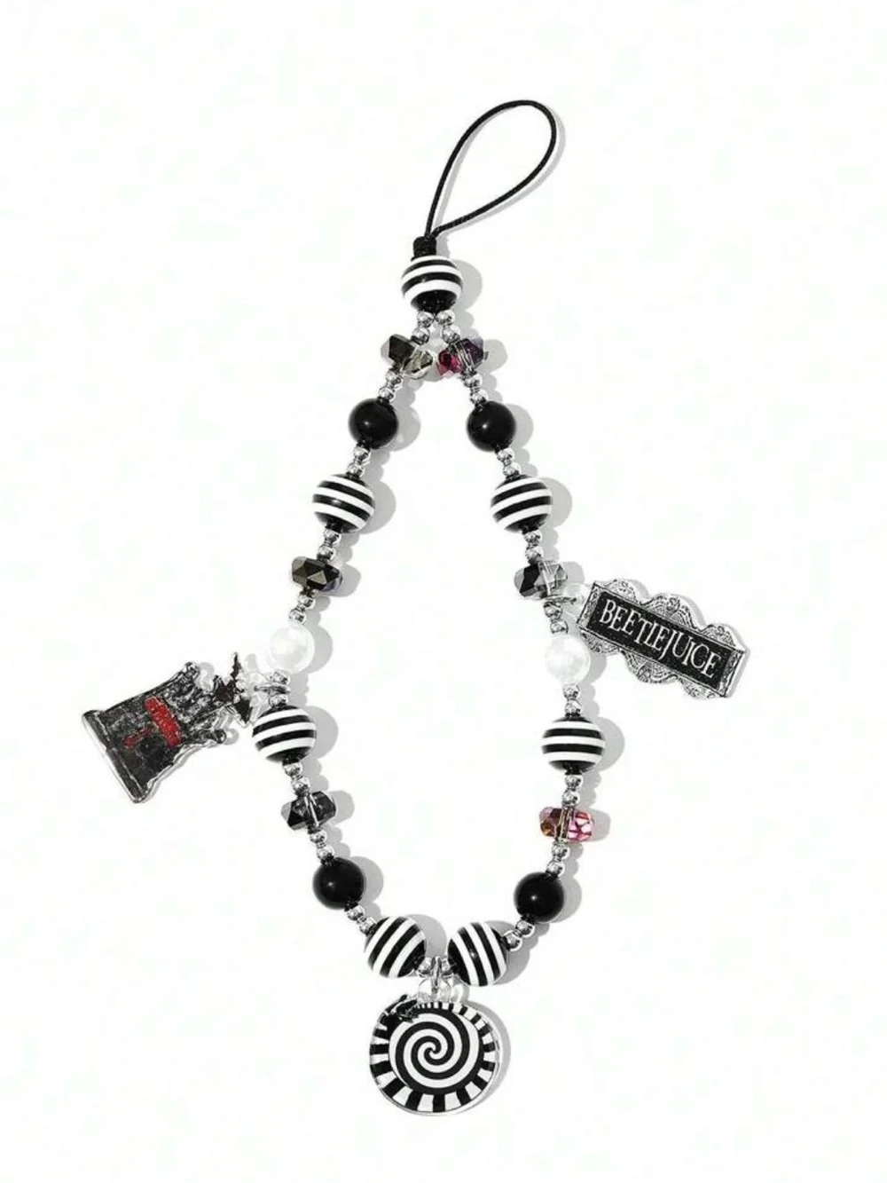 Beetlejuice-Inspired Black & White Charm keychain or card holder